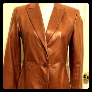 Long leather button down trench